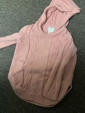 Cynthia Rowley 4T Girls Pink Sparkle Cable Knit Hoodie Sweater with Faux Fur Pom